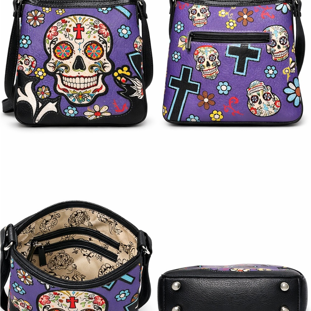 Cowgirl Trendy Sugar Skull Crossbody Purse Western Gothic Skull Bag